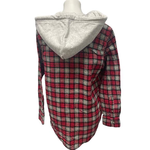 New Time and Tru Womens XL Long Sleeve Plaid Flannel Cotton Blend Hoodie - Picture 3 of 5